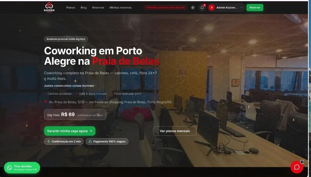 Site KaizenHUB — coworking em Porto Alegre na Praia de Belas