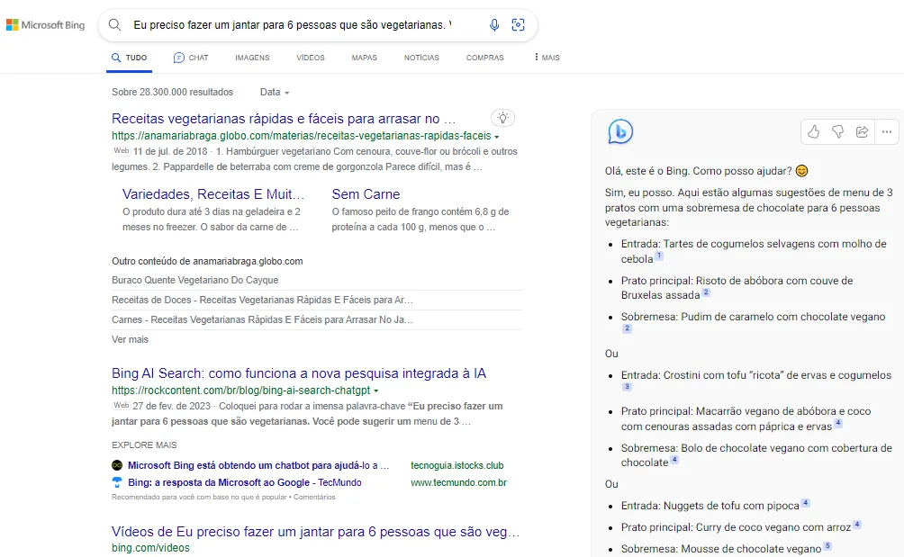 Testando o Bing