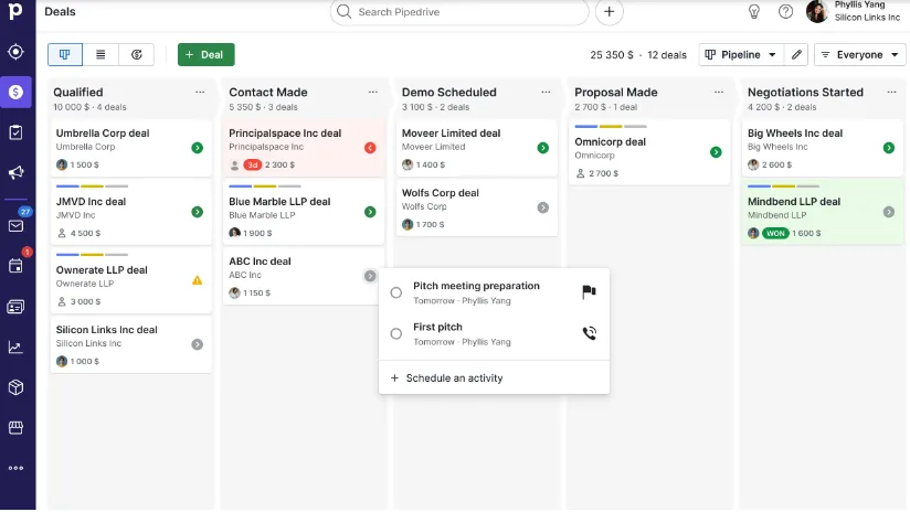 CRM de vendas e software de gerenciamento de funil Pipedrive