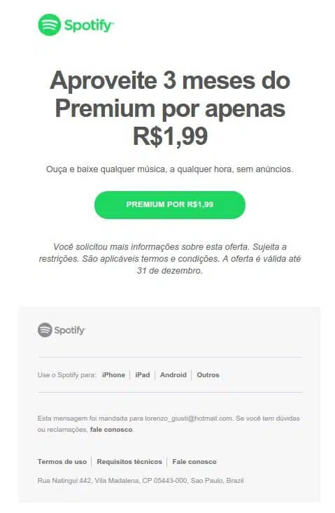 Spotify promotional email marketing