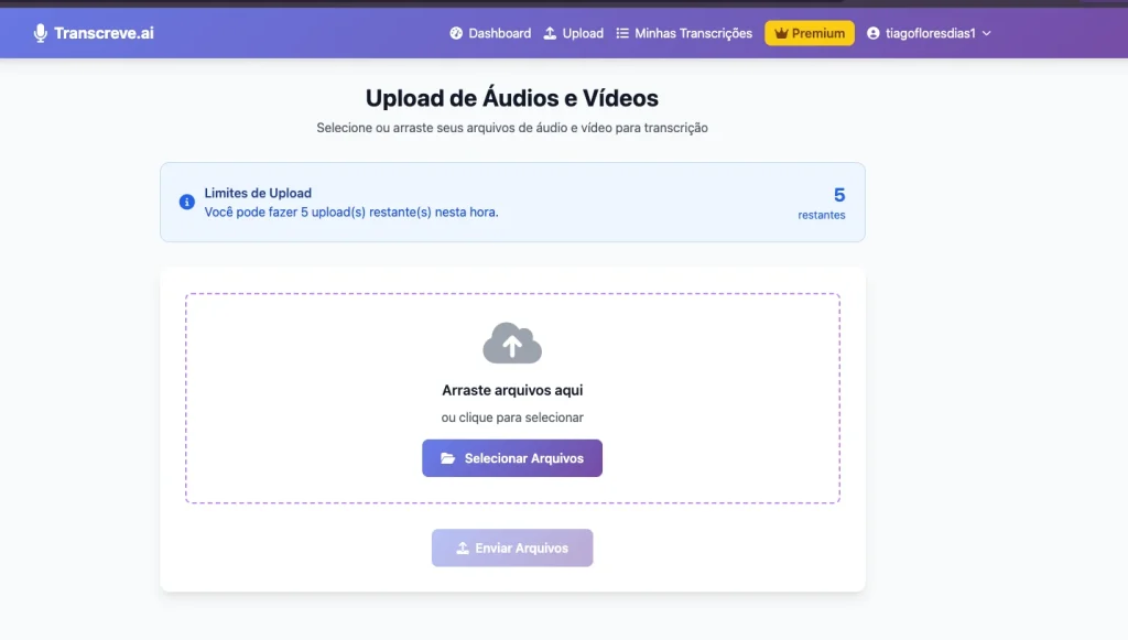 Transcreve.ai upload de arquivos
